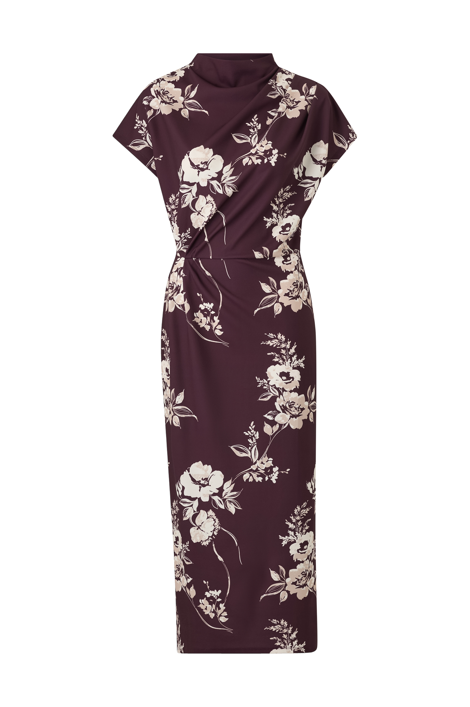 Lang trikotkjole med drapering v:8857549