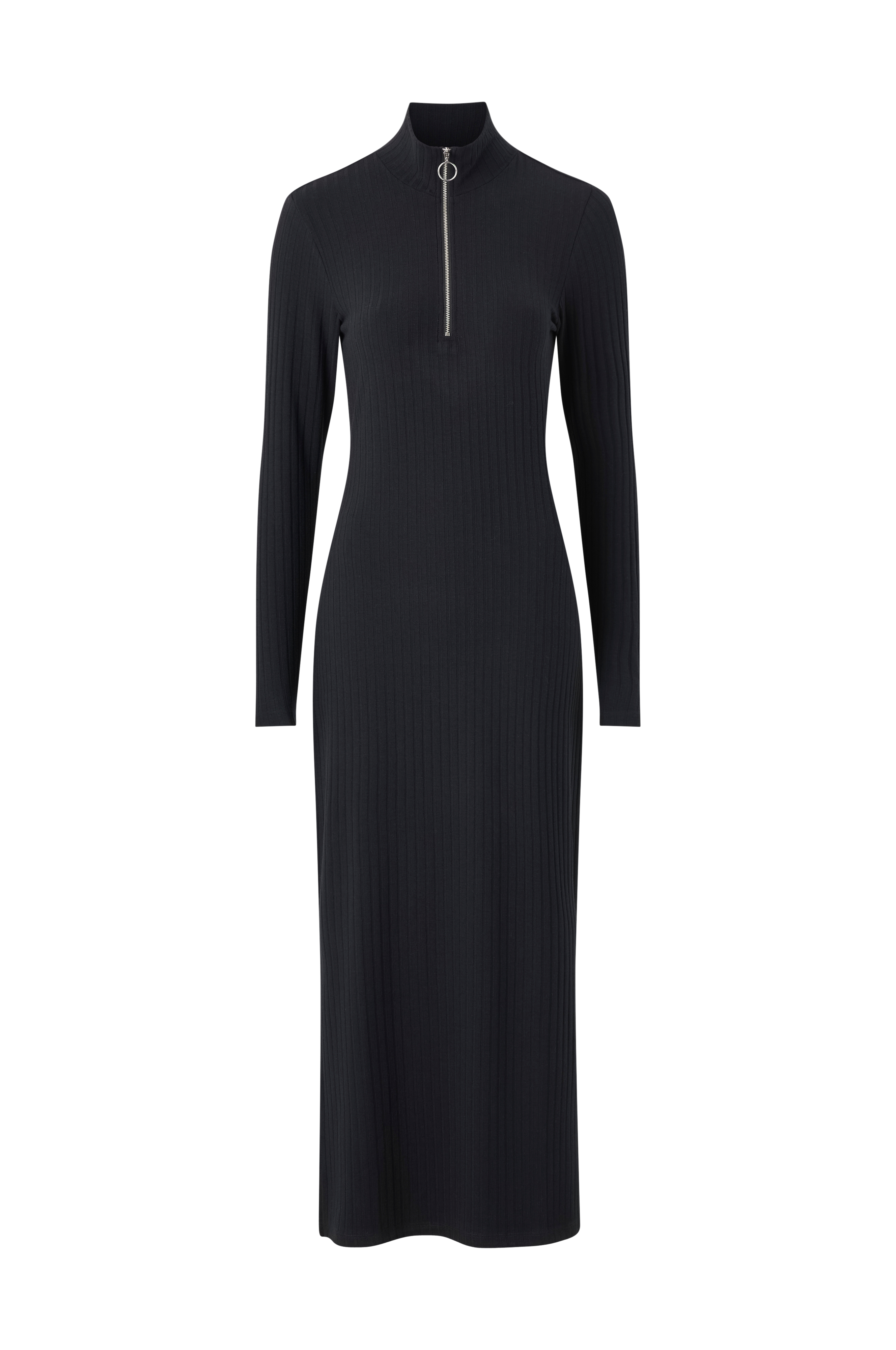 Ribbestrikket kjole med halv halfzip v:2362083