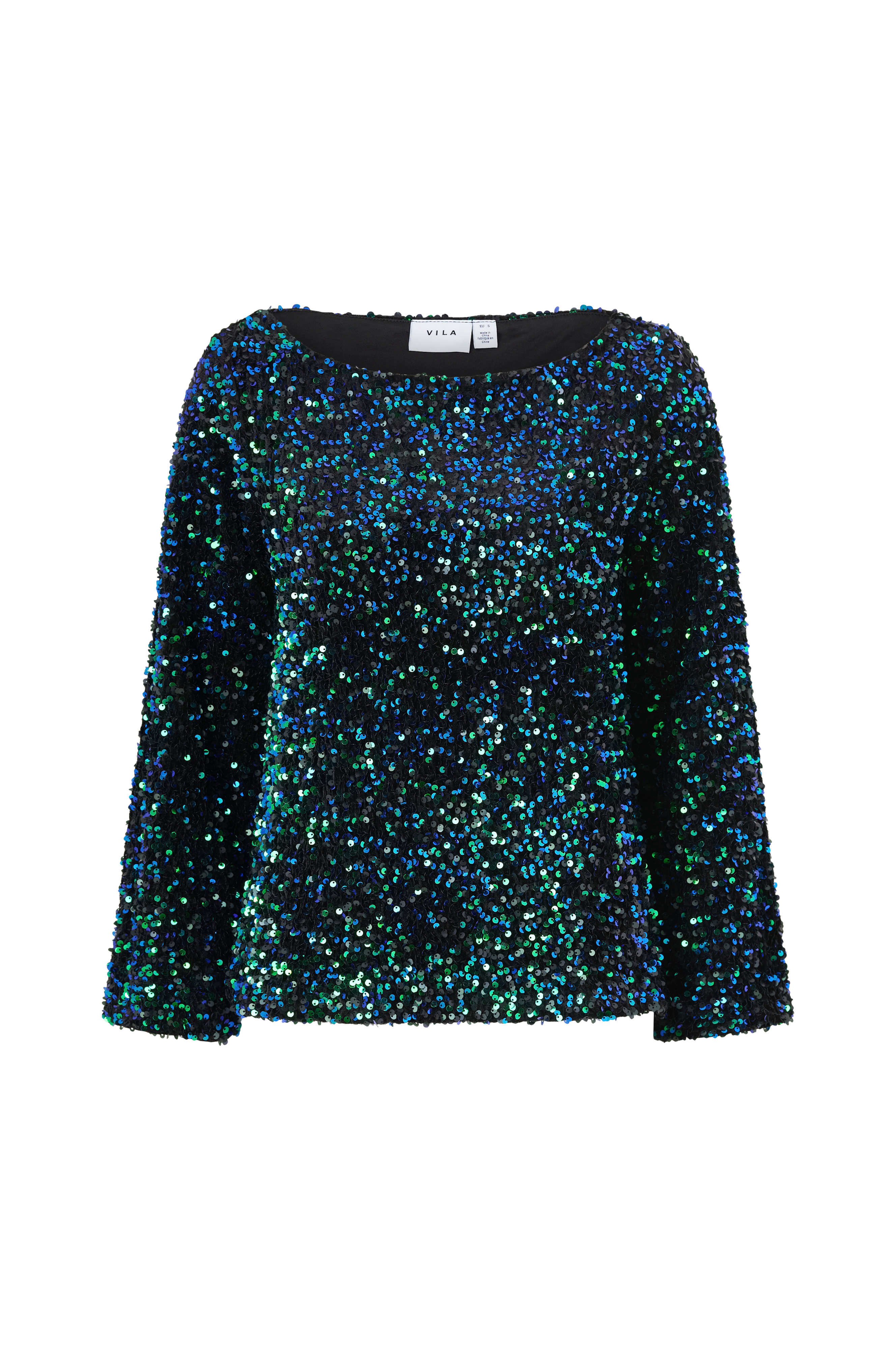 Topp viFaith Boat Neck L/S Sequin Top v:1847745
