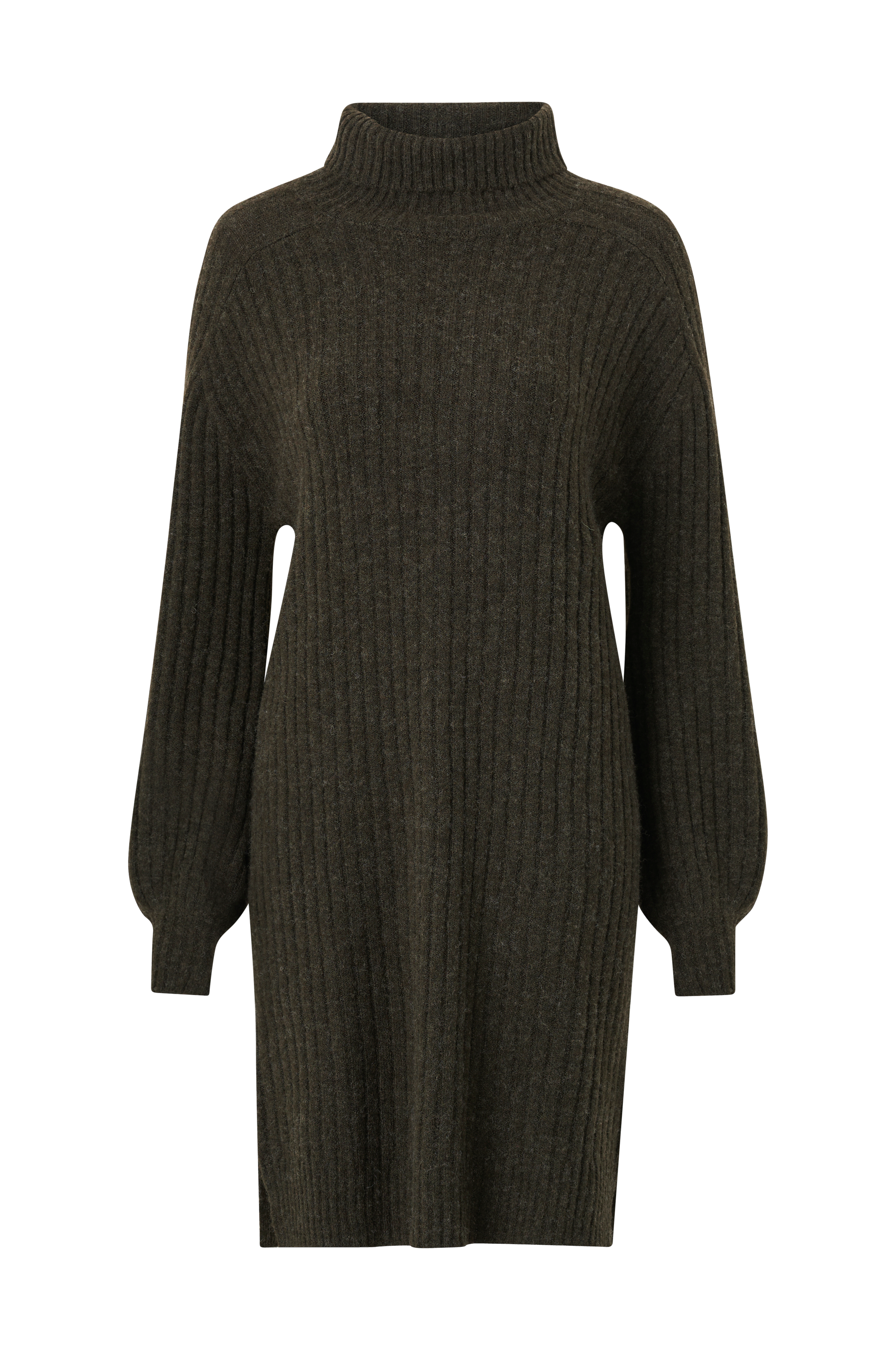 Ribbestrikket kjole med polokrage v:6823486