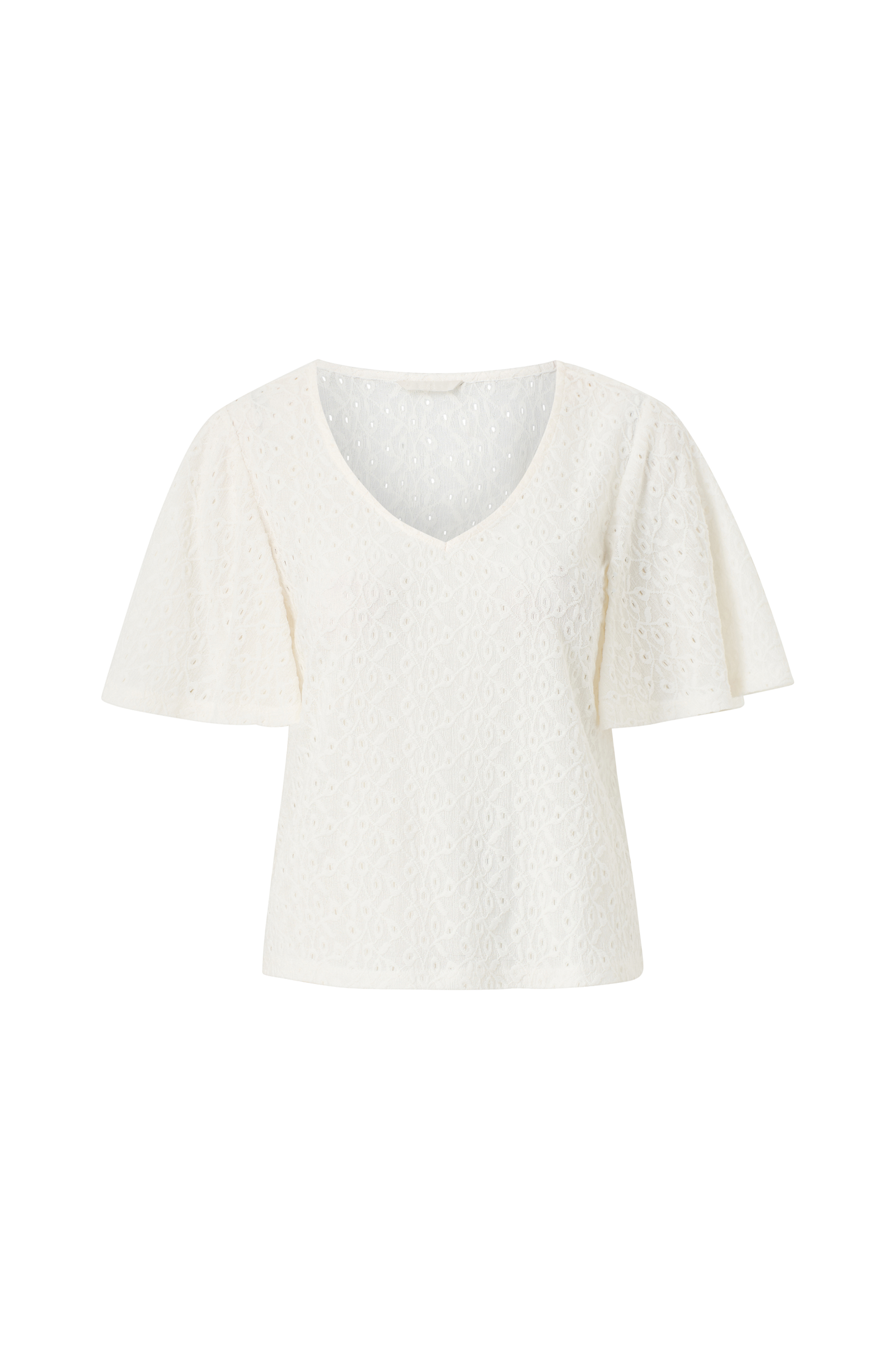 Jerseybluse med draperte volangermer v:5923605